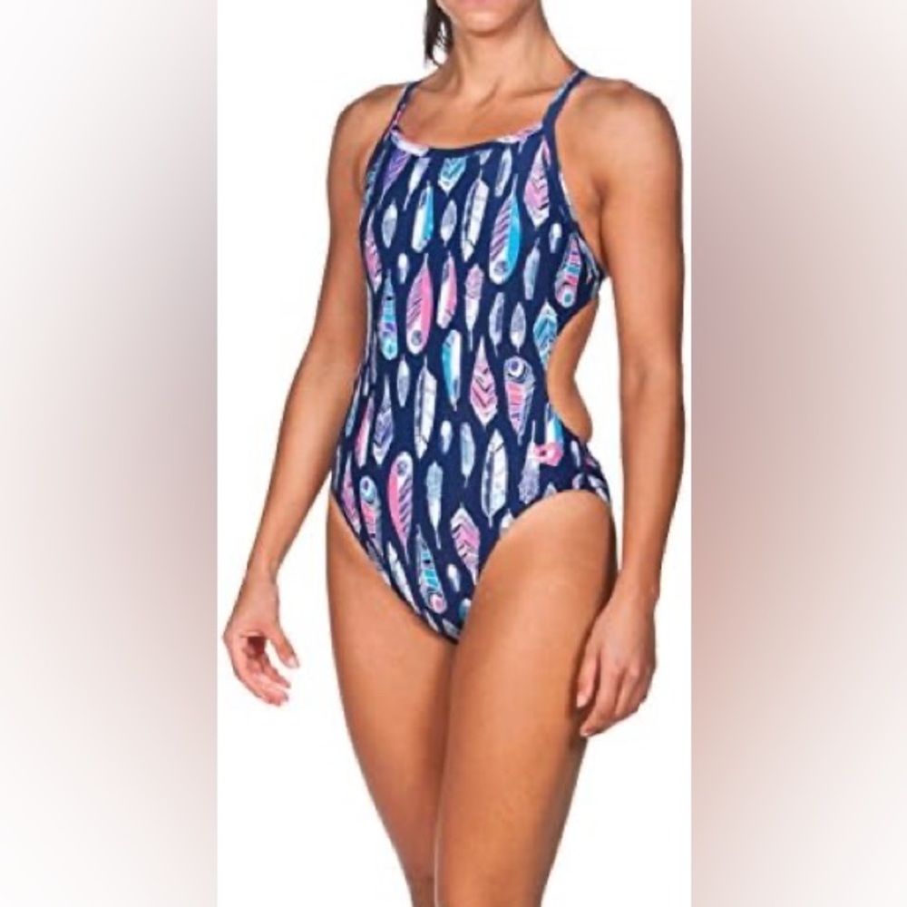Arena Women's Polka Cherry Challenge Back Training Swimsuit, Feathers Blue